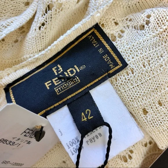 FENDI Bell Sleeve Tea Dye Knit Lace Cardigan 42 M